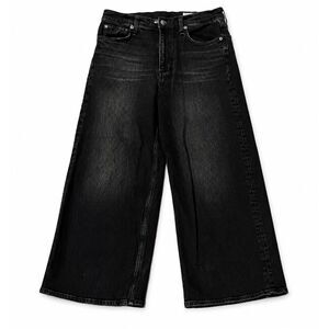 Rag & Bone Andi Double Button High-Rise Ankle Wide-Leg Jean Black Charcoal Sz 29